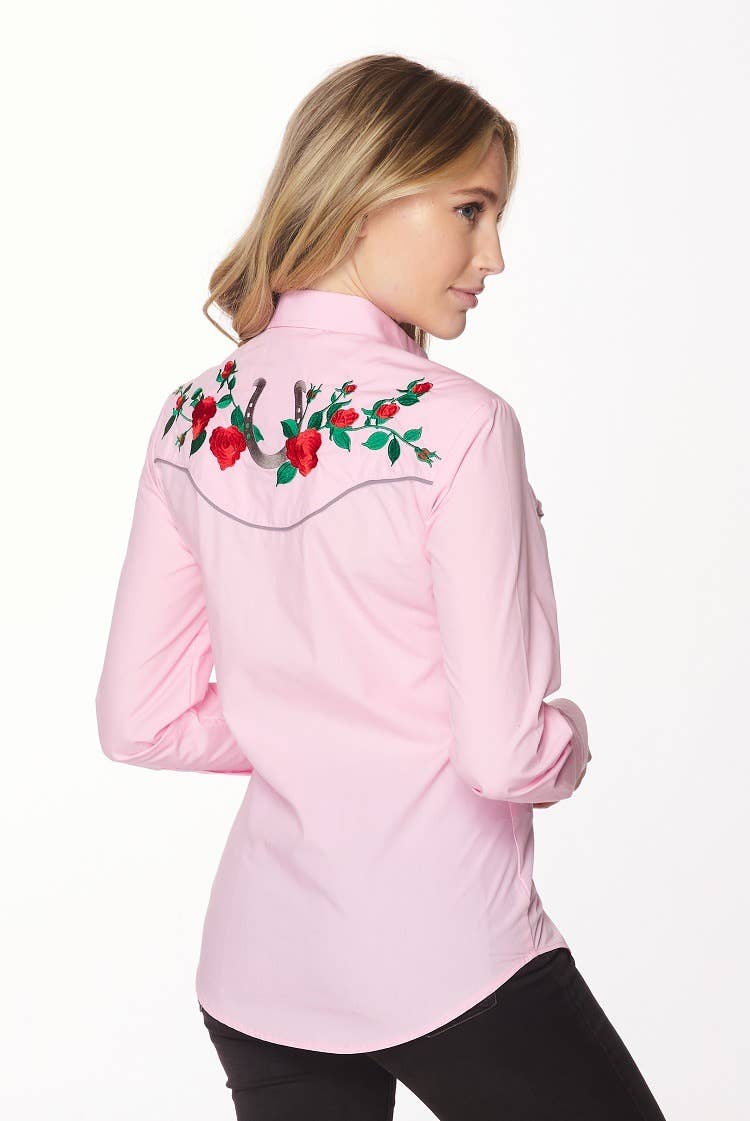 Rodeo Clothing - Vente Chemise à col boutonné – femme - Robe brodée à manches longues d'inspiration western pour femmes80