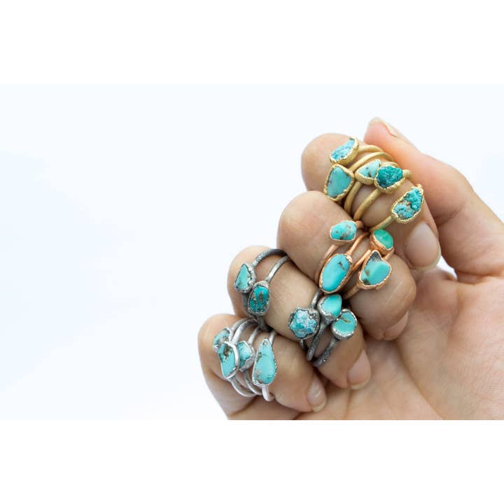 Plated Turquoise Ring | Raw turquoise stacking ring SALE for wholesale by HAWKHOUSE
