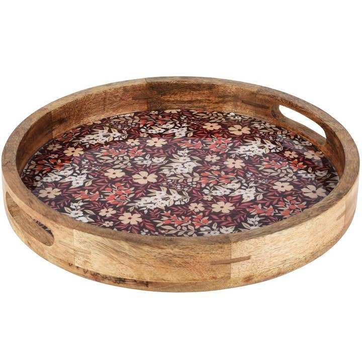 Serveringsbricka rund 'Retro Flower', trä/emalj, 35x35x5cm för wholesale av Dekoratief