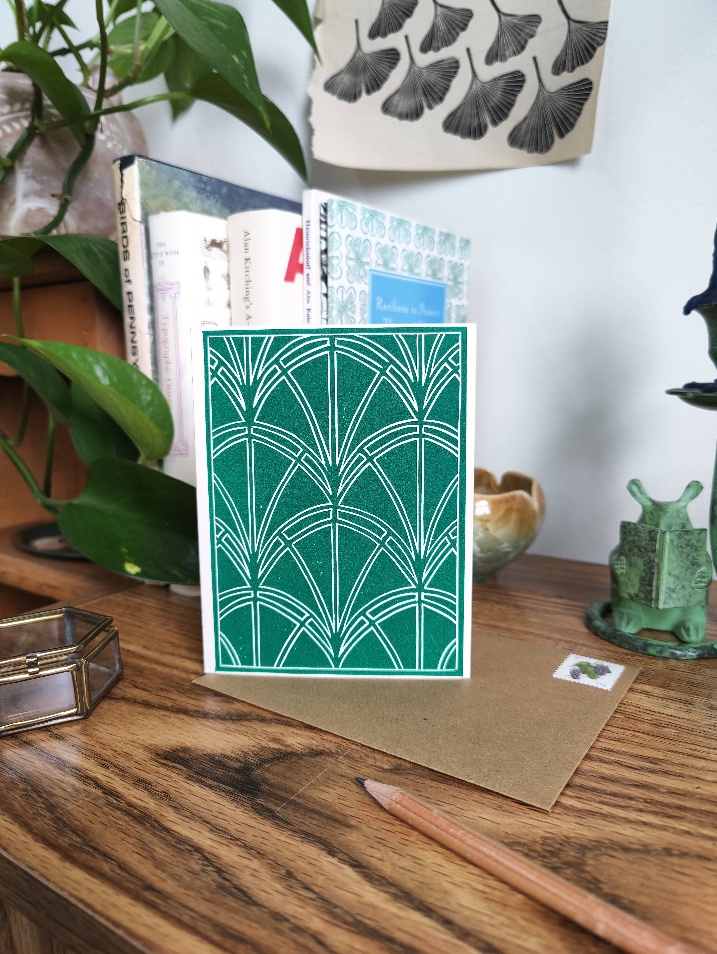 Winter Pickle Press - Wholesale Everyday Greeting Card - Handprinted linocut fan pattern folded notecard