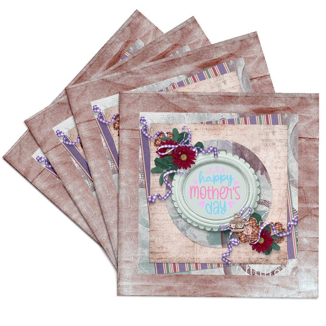 3dRose - Wholesale Onderzetters - 3dRose, Afbeelding van Moederdag in Flora Ronde Lijst, Theepot en Kopje Bedel, Onderzetter0