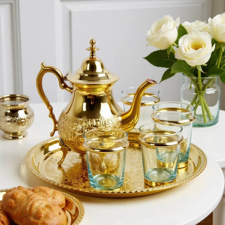 High crafty - Wholesale Tea Set - ✨ Hand-Engraved Brass Tea Set – Traditional Moroccan 9-Piece10
