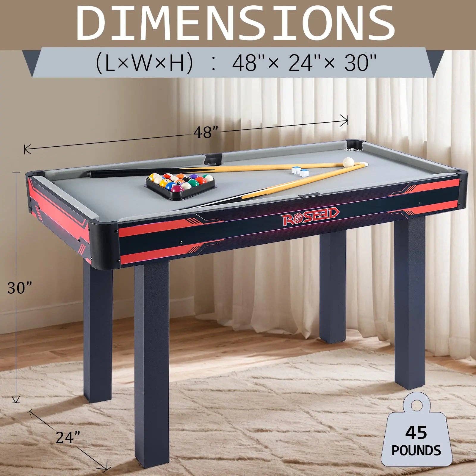 Promounts - Wholesale Sporting Accessories - ProMounts 48" Complete Set Pool Table, Compact Size with Premium Velvet Tabletop and Solid Cue Sticks (GS-BT-2355)2