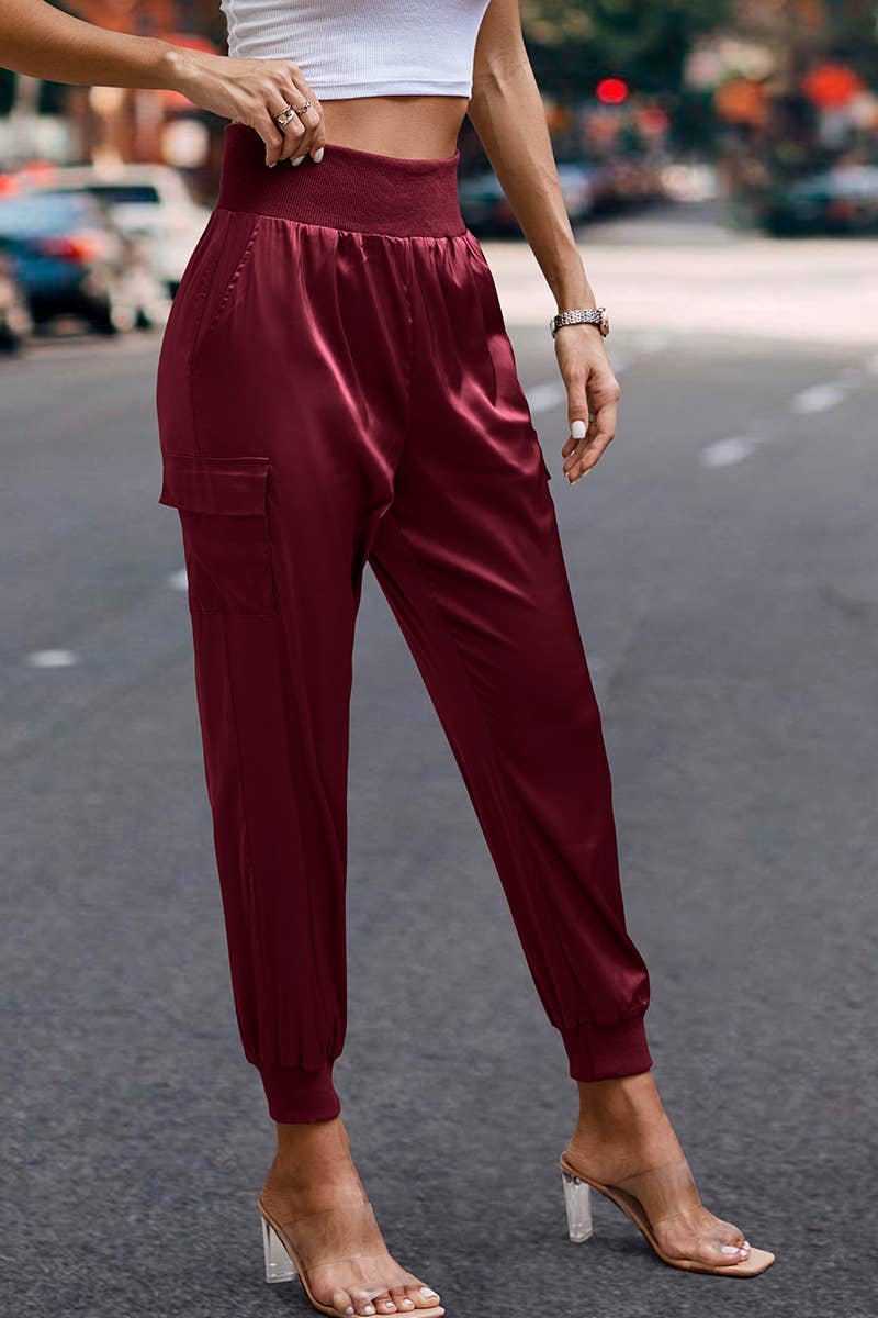Elings - Wholesale Pants - Women's - High Waist Long Pant Trousers With Pocket Satin Jogger Pants15