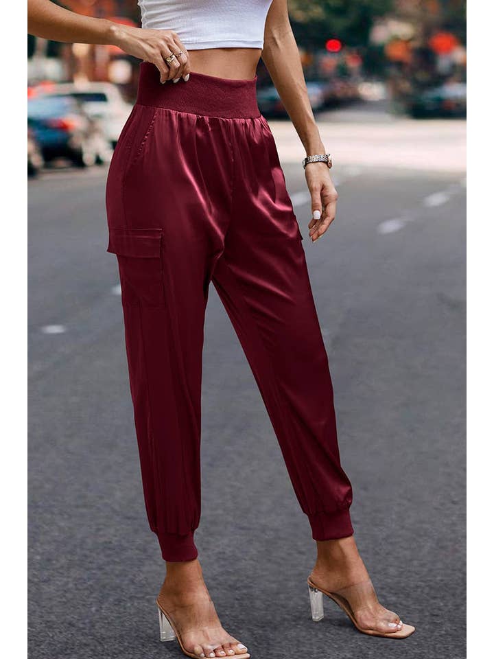 Elings - Wholesale Pants - Women's - High Waist Long Pant Trousers With Pocket Satin Jogger Pants15