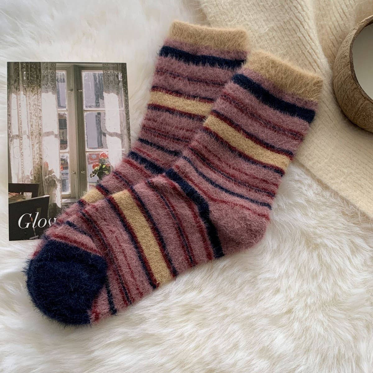ACCITY - Wholesale Socks - Women's - Striped Plush Socks Women Winter Thick Cozy_CWMS028671