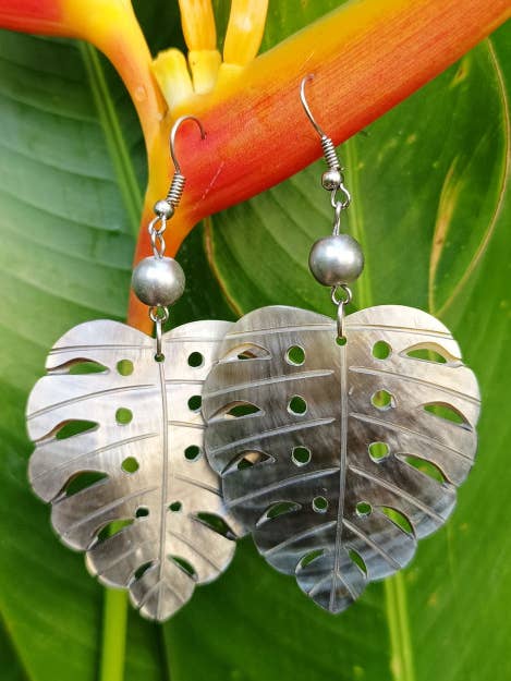 Monstera Leaf Earrings for wholesale by DK Hawaii