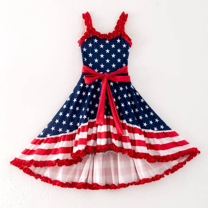 Girls Summer July 4th Navy Red Maxi Slip Dress for wholesale by Auraquise