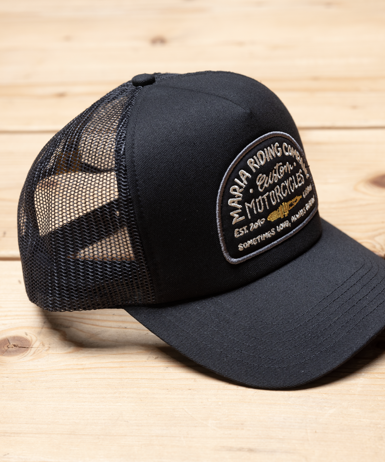Maria Riding Company – wholesale Trucker hat – Unisex – Black Spark Plug Trucker Cap0