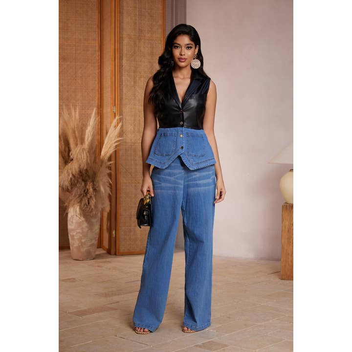 Denim Vest And Pants Set for wholesale by Chicways