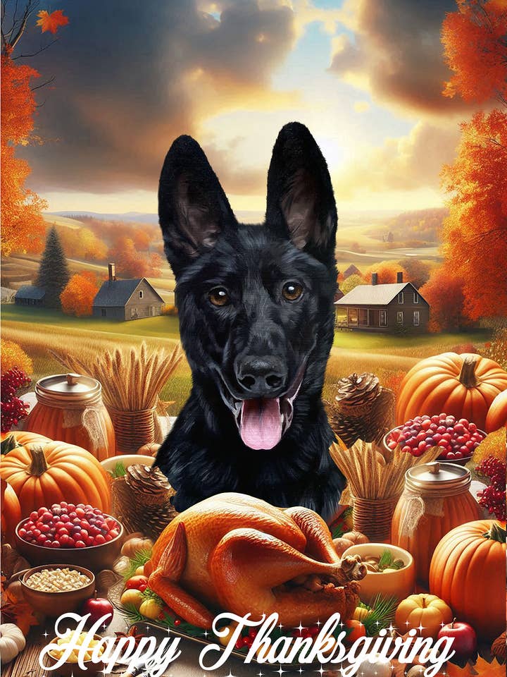 Berger Allemand Noir - Drapeau de Maison de Thanksgiving pour la vente par Best of Breed Products