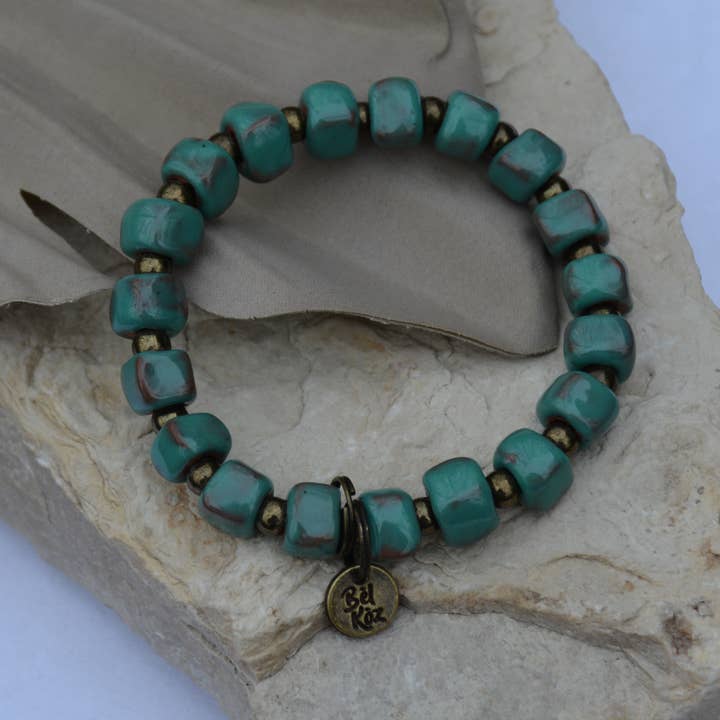 Aqua | Bel Koz Square Clay Bead Bracelet for wholesale by Bel Koz Haiti