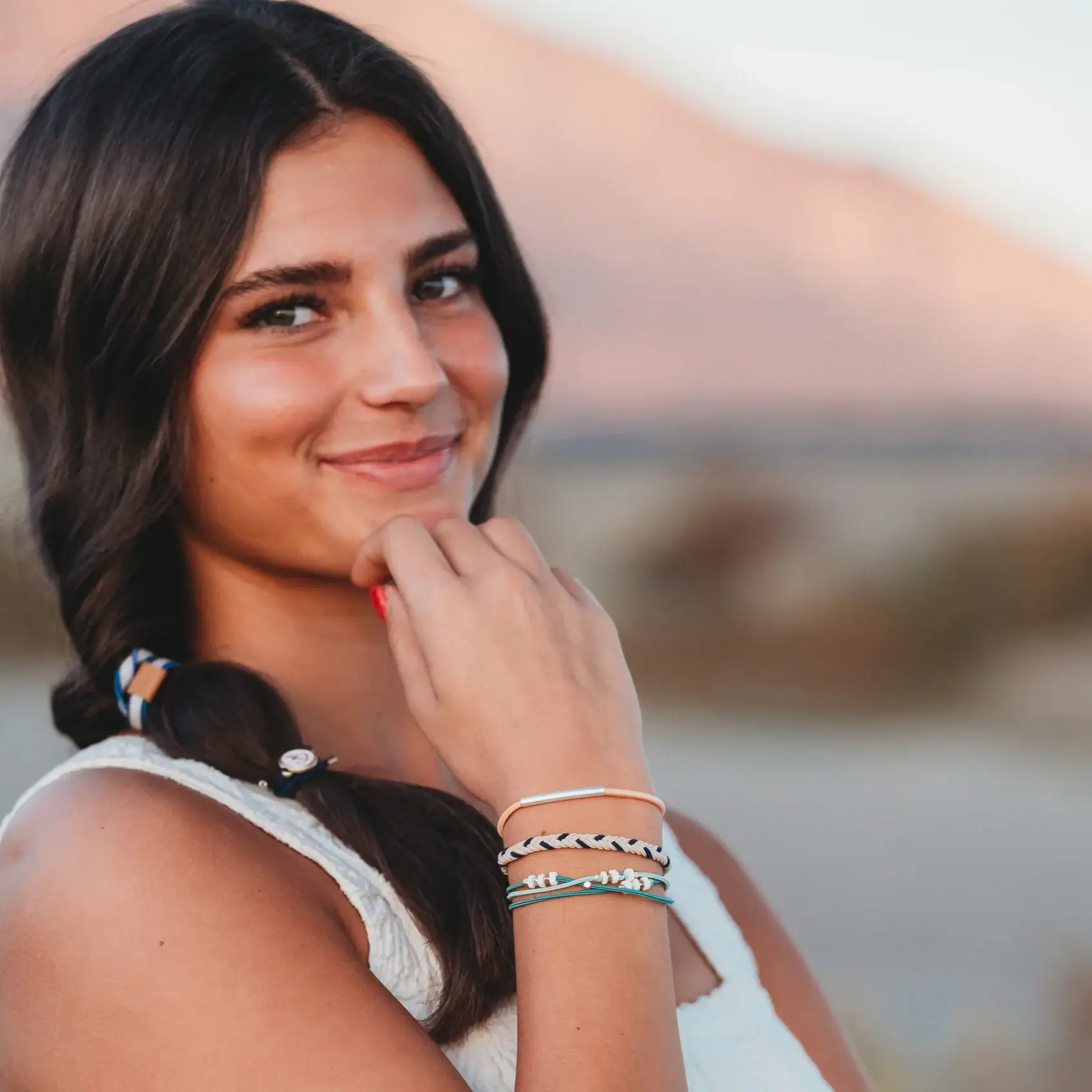 K'lani hair tie bracelets - Wholesale Jewelry Set - "Anchor" White & Gold Nautical Charm Hair Tie Bracelets6