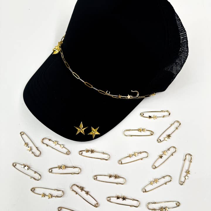 ABLNco - Wholesale Hat Accessory - Women's - gold star pin trucker hat bling chains accessories charms