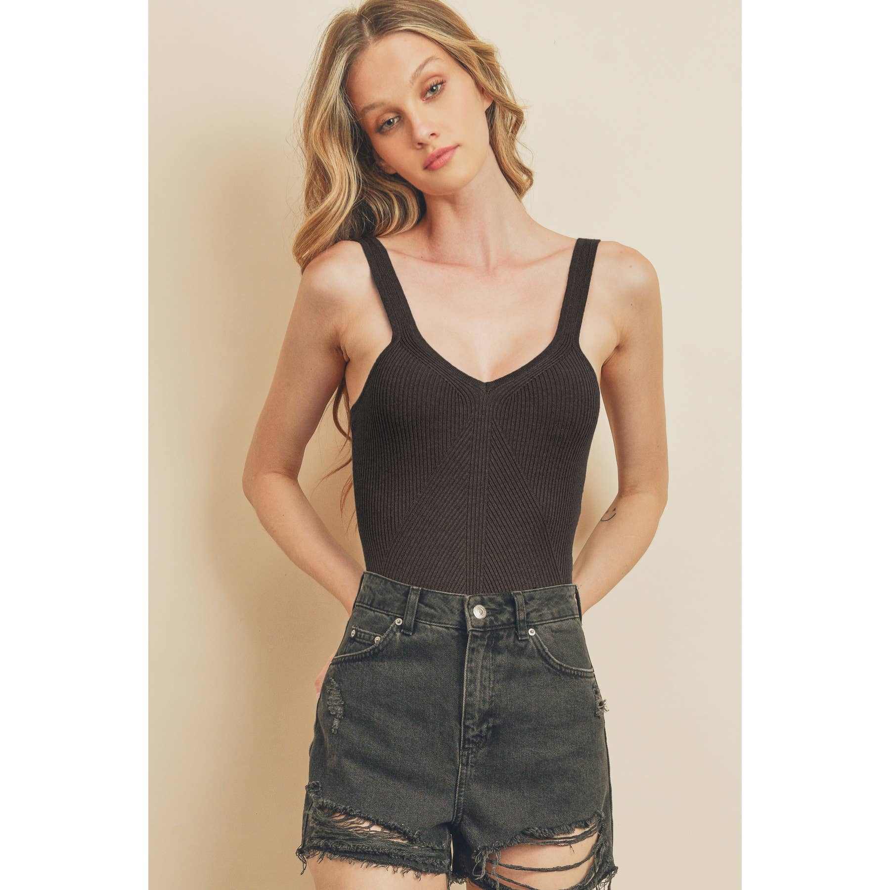 Dress Forum - Wholesale Bodysuit - Women's - Chevron Sleeveless Knitted Bodysuit (1)14