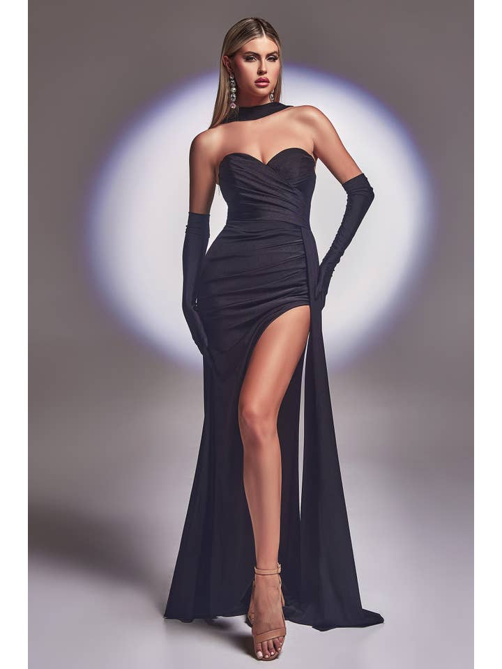 Ladivine by Cinderella Divine – wholesale Gown – Women's – STRAPLESS STRETCH SATIN GOWN WITH GLOVES
