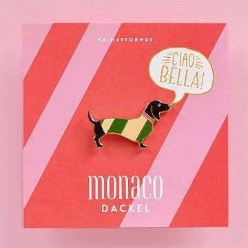 Dachshund pin green-cream striped, Dachshund gift for wholesale by Heimatformat