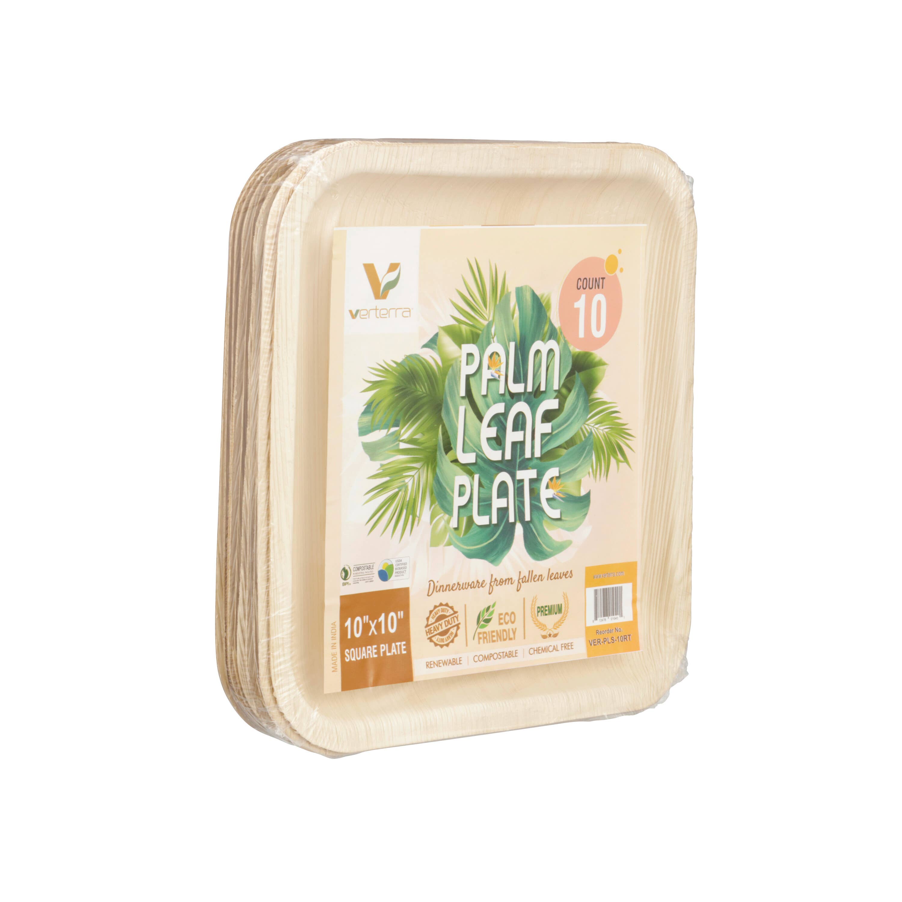 VerTerra Dinnerware - Wholesale Disposable Plate - 10" x 10" VerTerra Square Palm Plate1