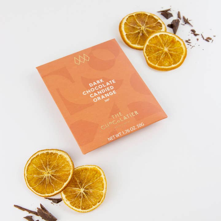 The Chocolatier - Wholesale Chocolate Bar - Candied Orange Dark Chocolate Bar 50g