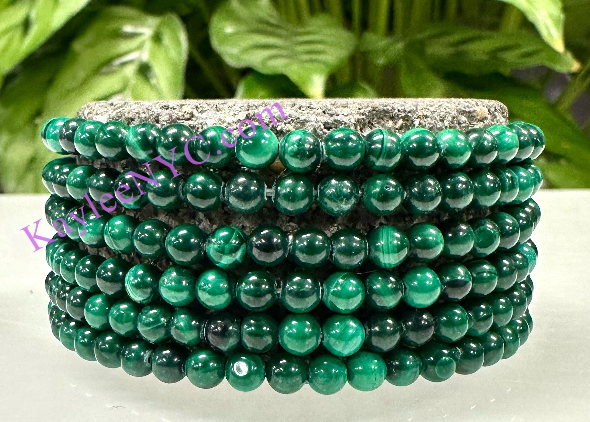 KayleeNYC - Wholesale Beaded Bracelet - Natural Malachite 4mm 7.5” Crystal Bracelet1