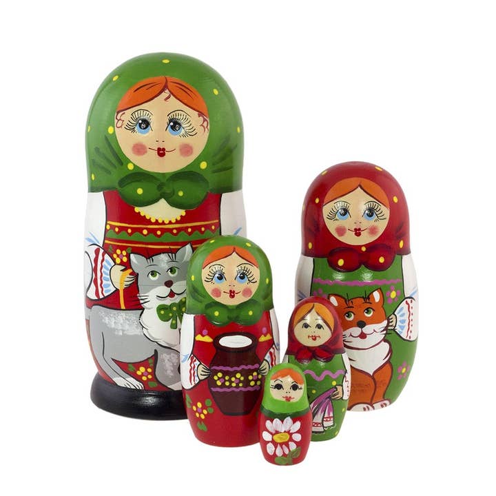 GSZ corporation DBA Gabriella's Gifts - Wholesale Doll - Kids - Russian Nesting Dolls Set with CATS, 5 Pcs/5.5"