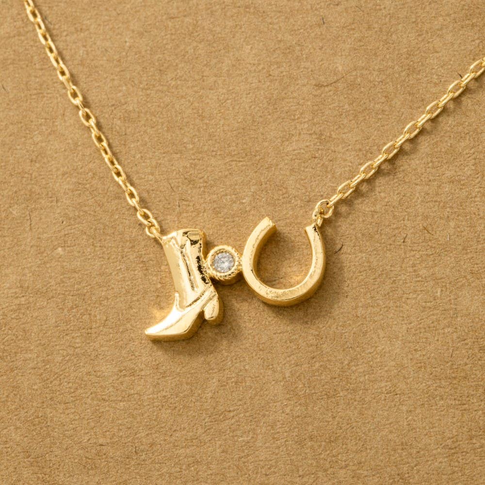 Fame Accessories - Wholesale Pendant/Charm Necklace - Western Cowboy Boots Horse Shoe Charm Necklace3
