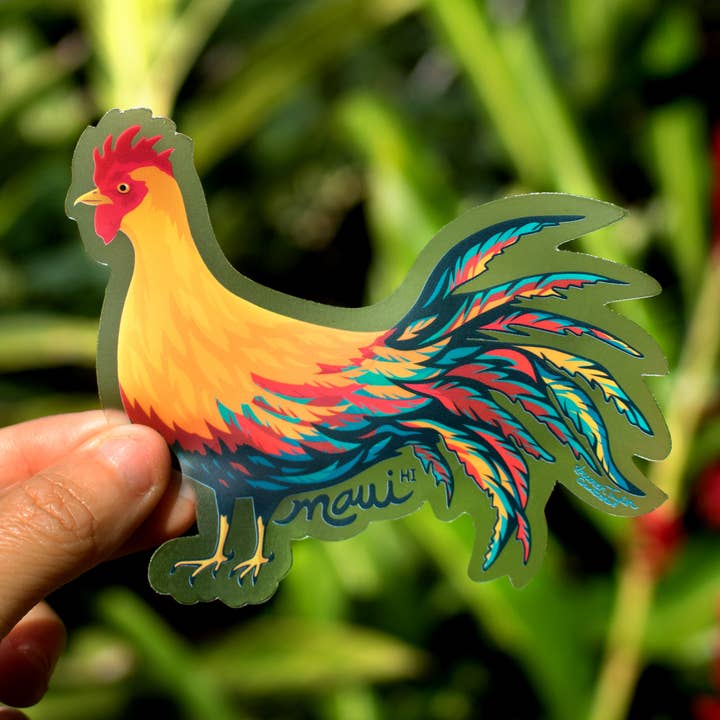 MAUI ROOSTER CLEAR STICKER - LARGE for wholesale by Lauren Taylor Creations