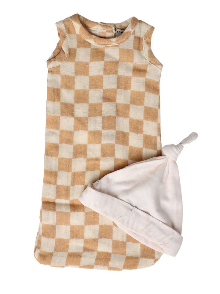 Check Sleep Sak & Beanie | Wheat for wholesale by Bohemian Mama