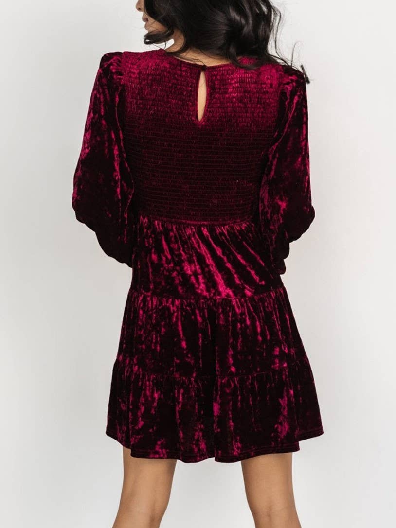 Rosa Clothing - Wholesale Dress - Women's - Velvet Ruffled Crewneck Dress14