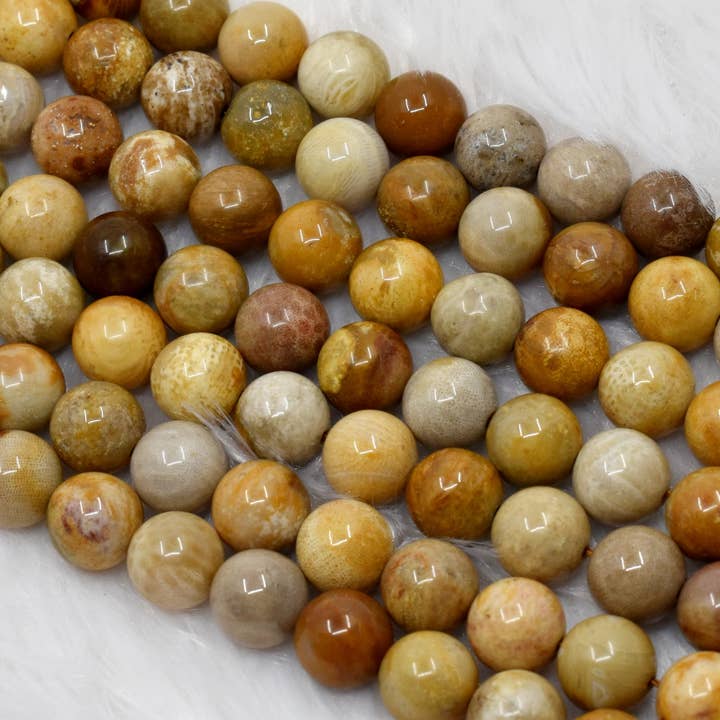 AK Healing Crystals – Großhandel Perlenarmband – Runde Korallenperlen aus fossilen Korallen, Kristallperlenschmuck 4-10 mm