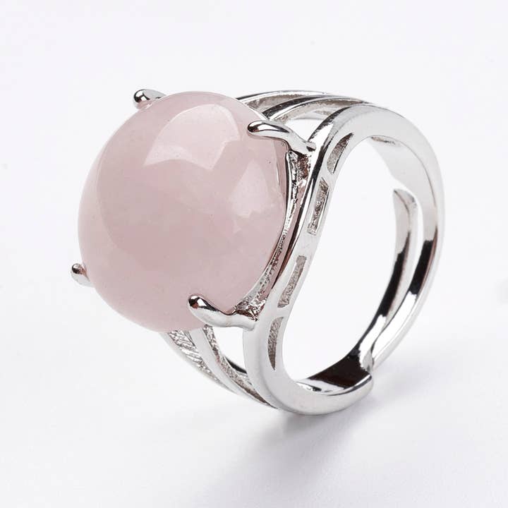 VIE - Wholesale Cocktail/Statement Ring - Adjustable Silver-Plated Ring, with Large Circular Gemstone33