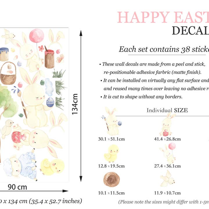 WallKoala - Wholesale Wall decal/stickers - Watercolor Balloon Bunny Easter Celebration Happy Wall Decal1