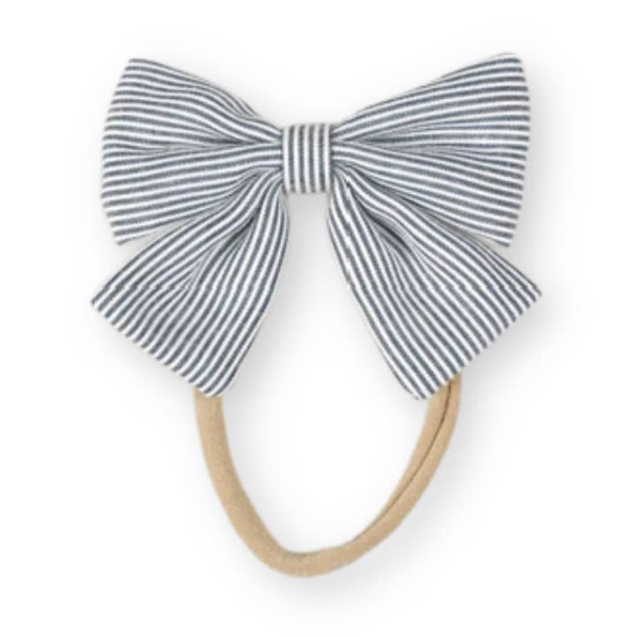 Nylon headband with striped bow for wholesale by Lox Lion