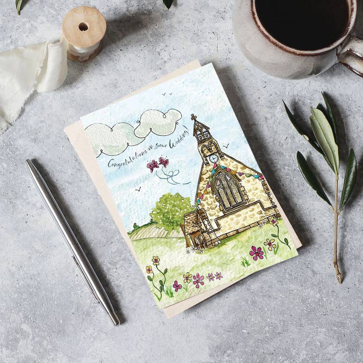 Congratulations on Your Wedding Church Card (A6) for wholesale by feather.ink