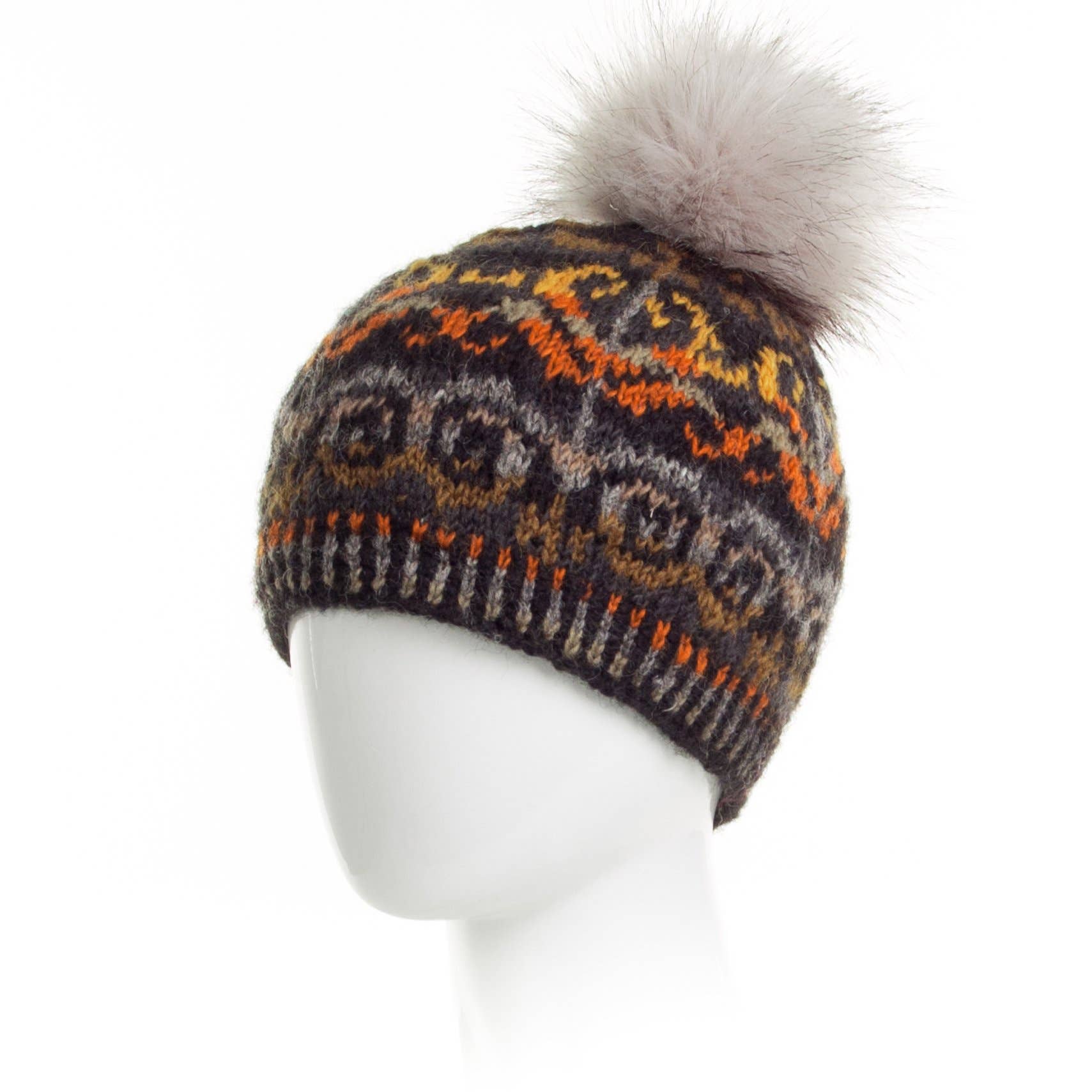 Lost Horizons Canada - Vente Bonnet – femme - Bonnet en laine Natalia avec pompon et tricot Fair Isle0