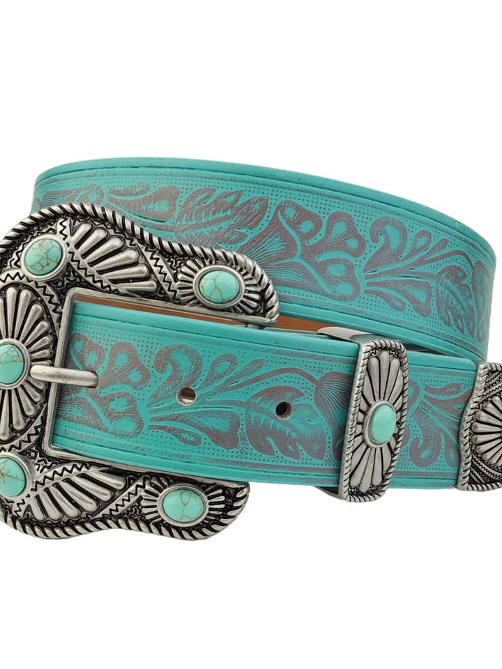 Western Buckle/Loop/Tip set gecombineerd met riem in reliëf voor wholesale door Axesoria West