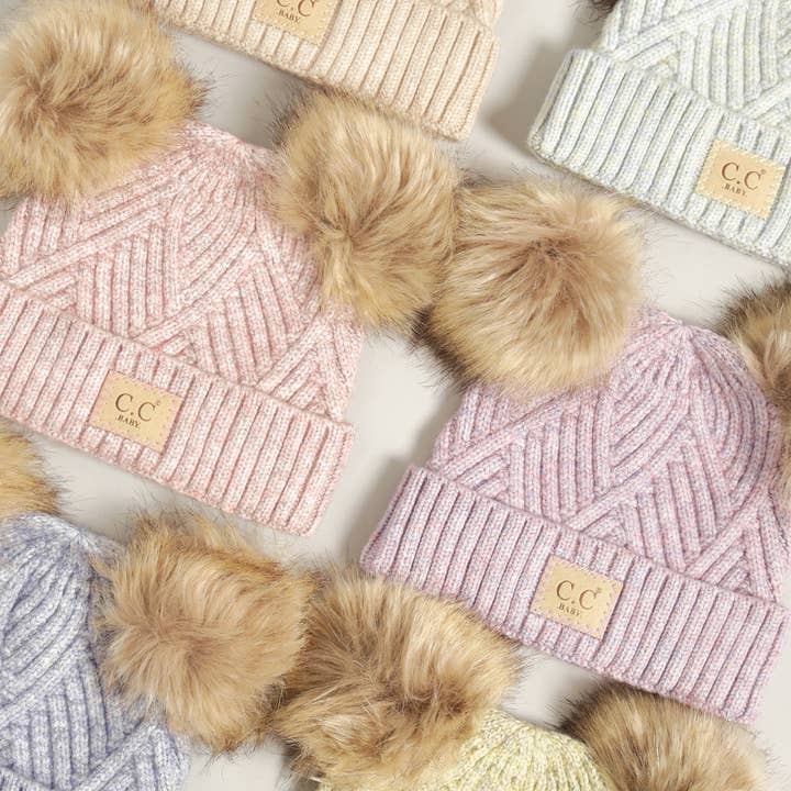 Fashion City - Wholesale Beanie - Kids - Baby Criss-Cross Beanie with Double Pom-Pom