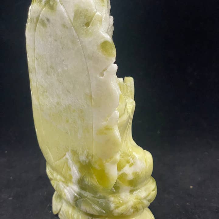 The 7 Directions - Wholesale Sculpture - 6" Serpentine Guan Yin on Lotus carving F35A