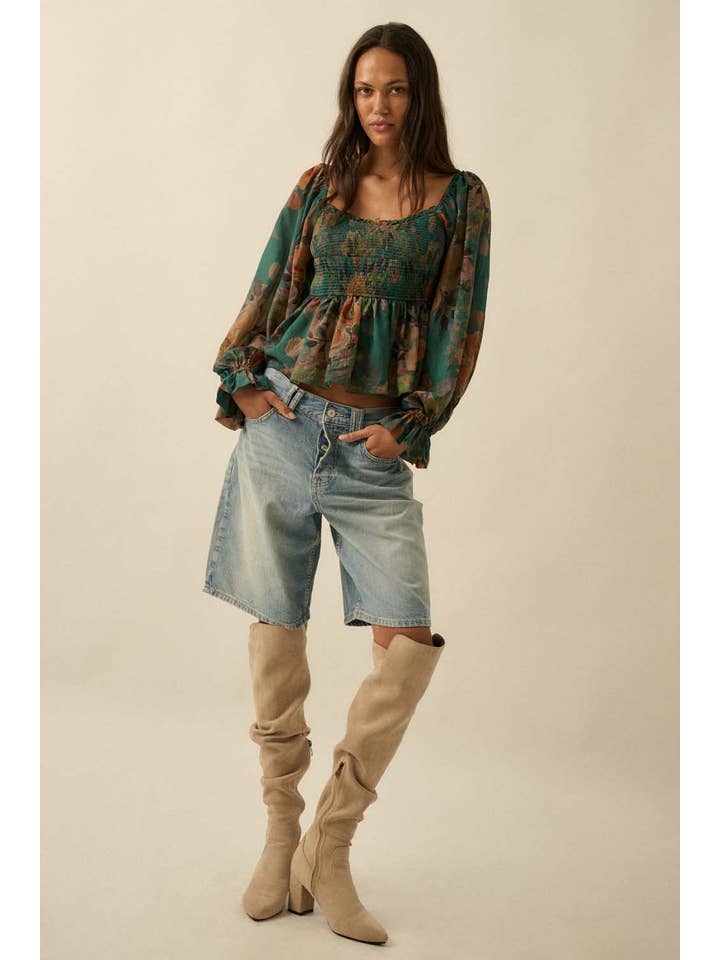 Promesa USA - Wholesale Blouse - Women's - Floral-Print Smocked Sweetheart Peplum Peasant Top9