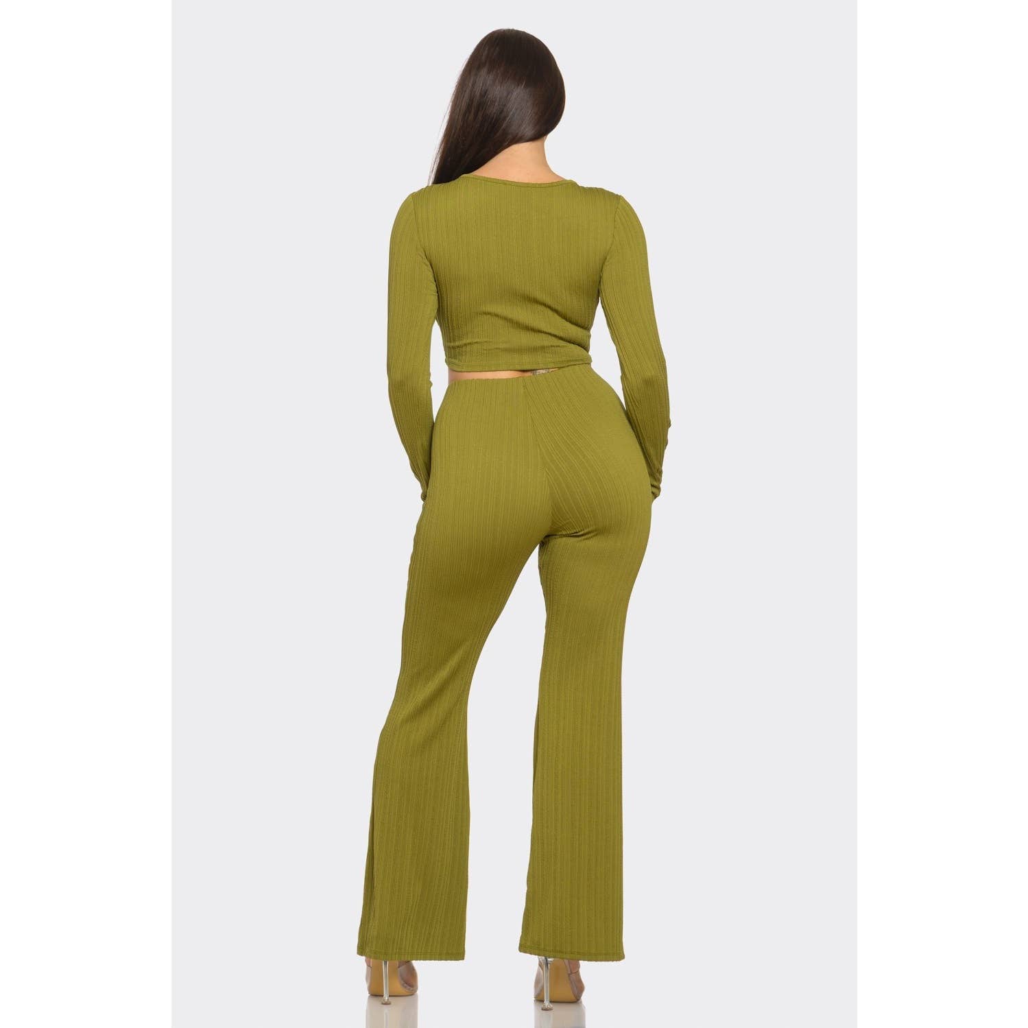 DORCAS – Conjunto de top e calça (roupa NÃO Casual) - Mulher por atacado – Conjunto de Top com Recortes e Anel Metálico e Calças com Franzido6