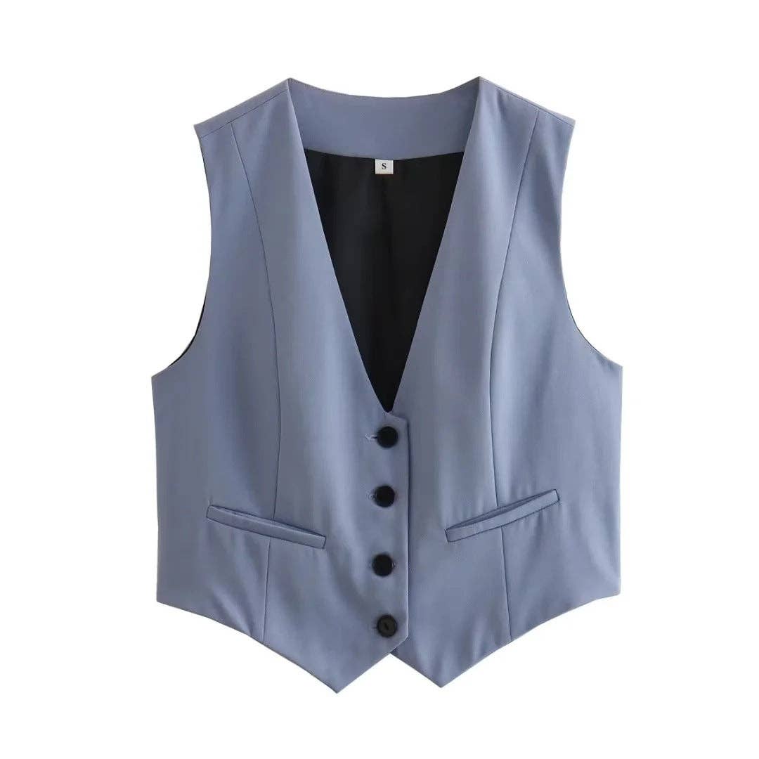 Sweetkama - Wholesale Suit Vest - Women's - Ladies Solid Color Sleeveless V-Neck Vest A195312