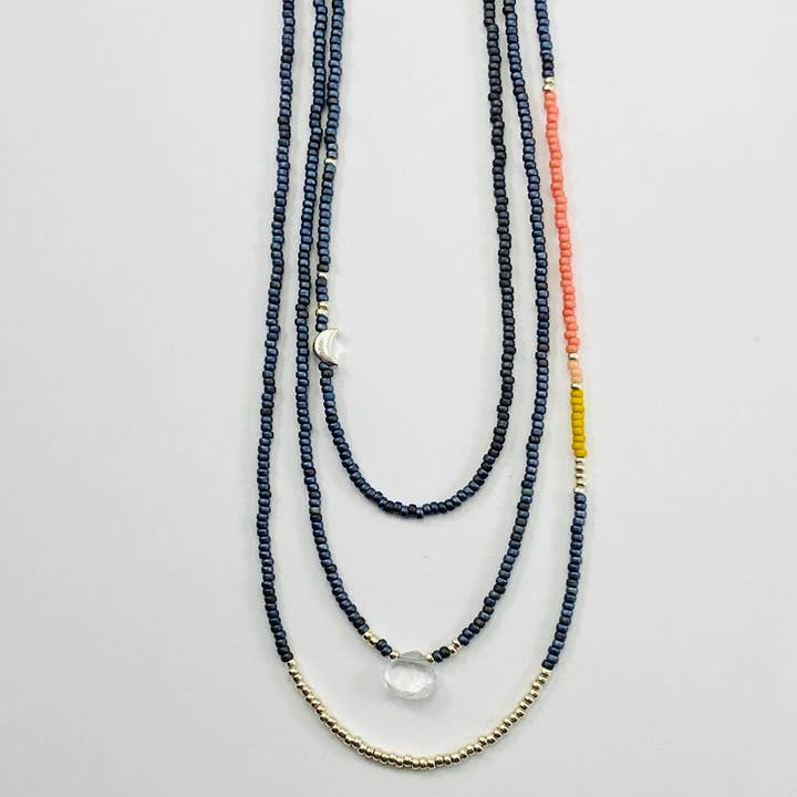 Sarah Crawford Handcrafted - Vente Parures de bijoux - Grays Parure de collier à trois perles - Cristal transparent1