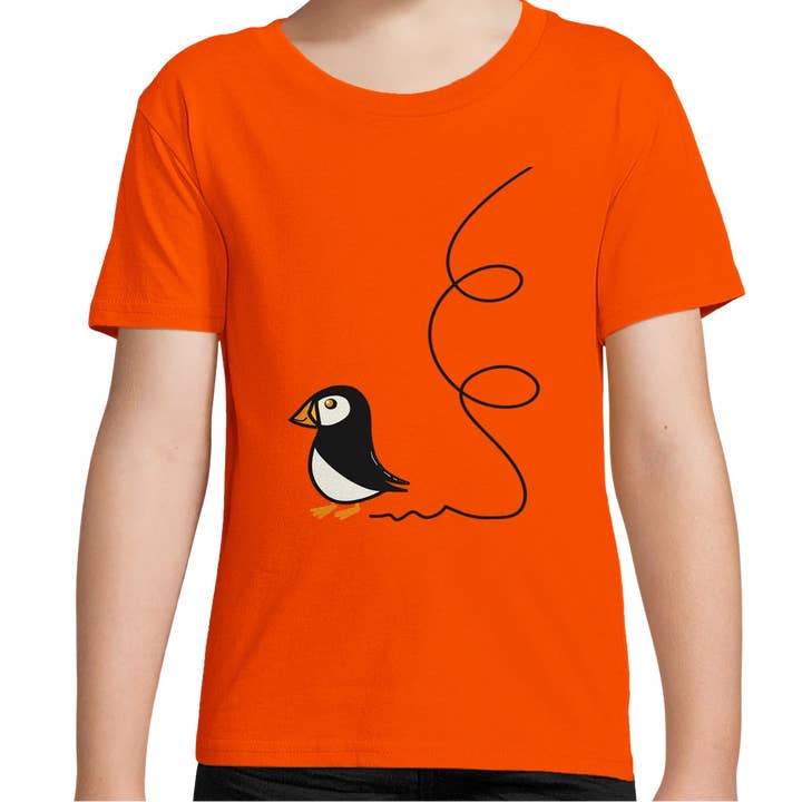Organic Puffin Kids T-Shirt | Hand-drawn in Scotland for wholesale by Bold Bairns