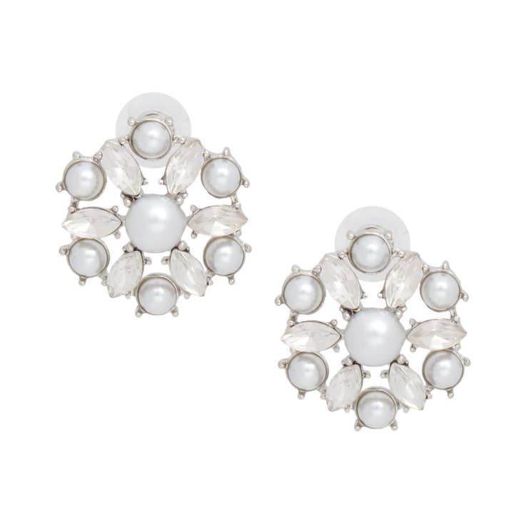 Studs Silver White Pearl Domed Cluster Earrings for wholesale on Faire1