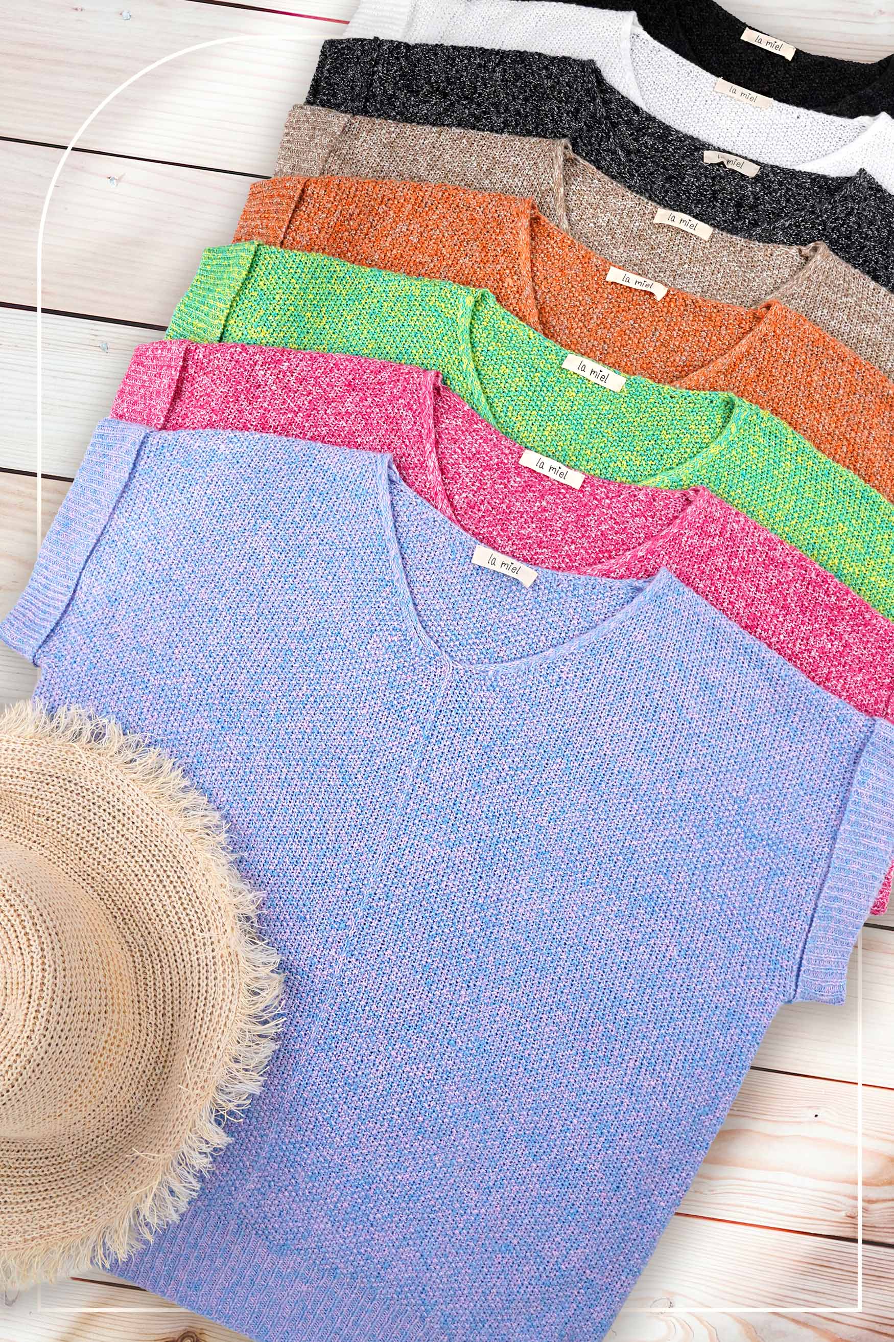 La Miel - Wholesale Knit Sweater - Women's - MCS3580-Soft Lightweight Loose Fit Textured Pullover Sweater32