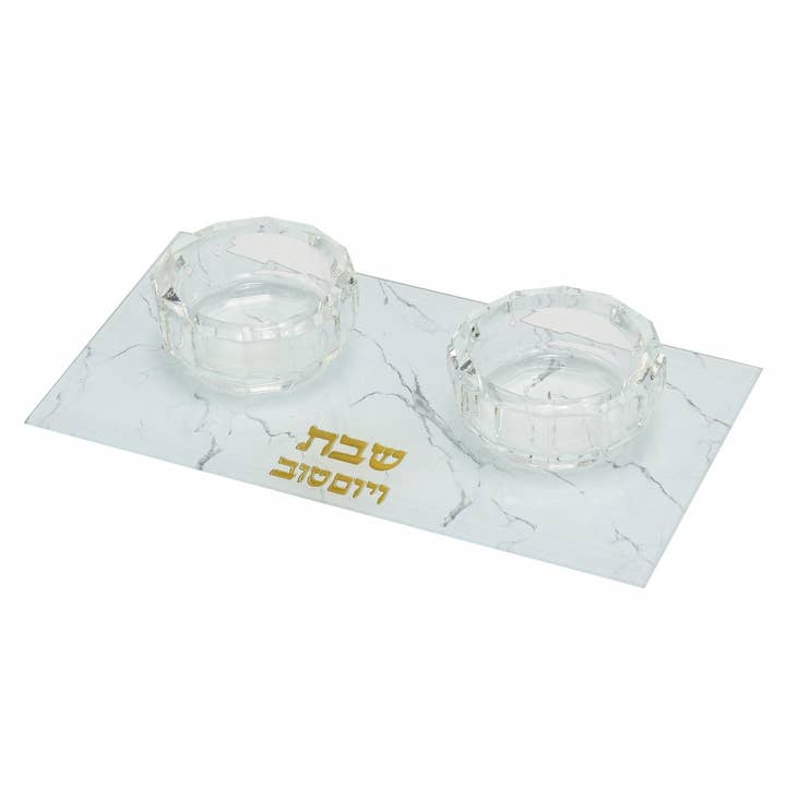 Double candle holder in golden marble 9x17cm for wholesale by AULICA