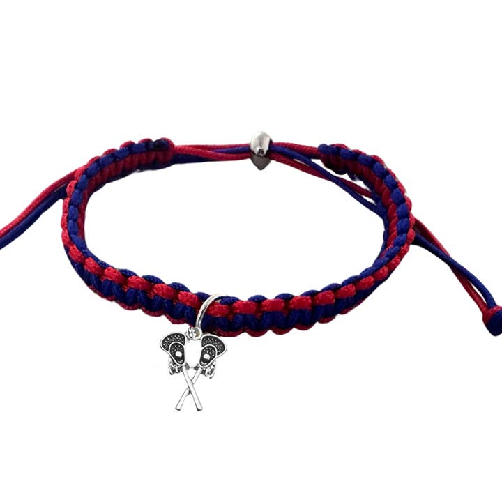 Lacrosse Charm Multi Color Adjustable Rope Bracelet for wholesale by Sportybella