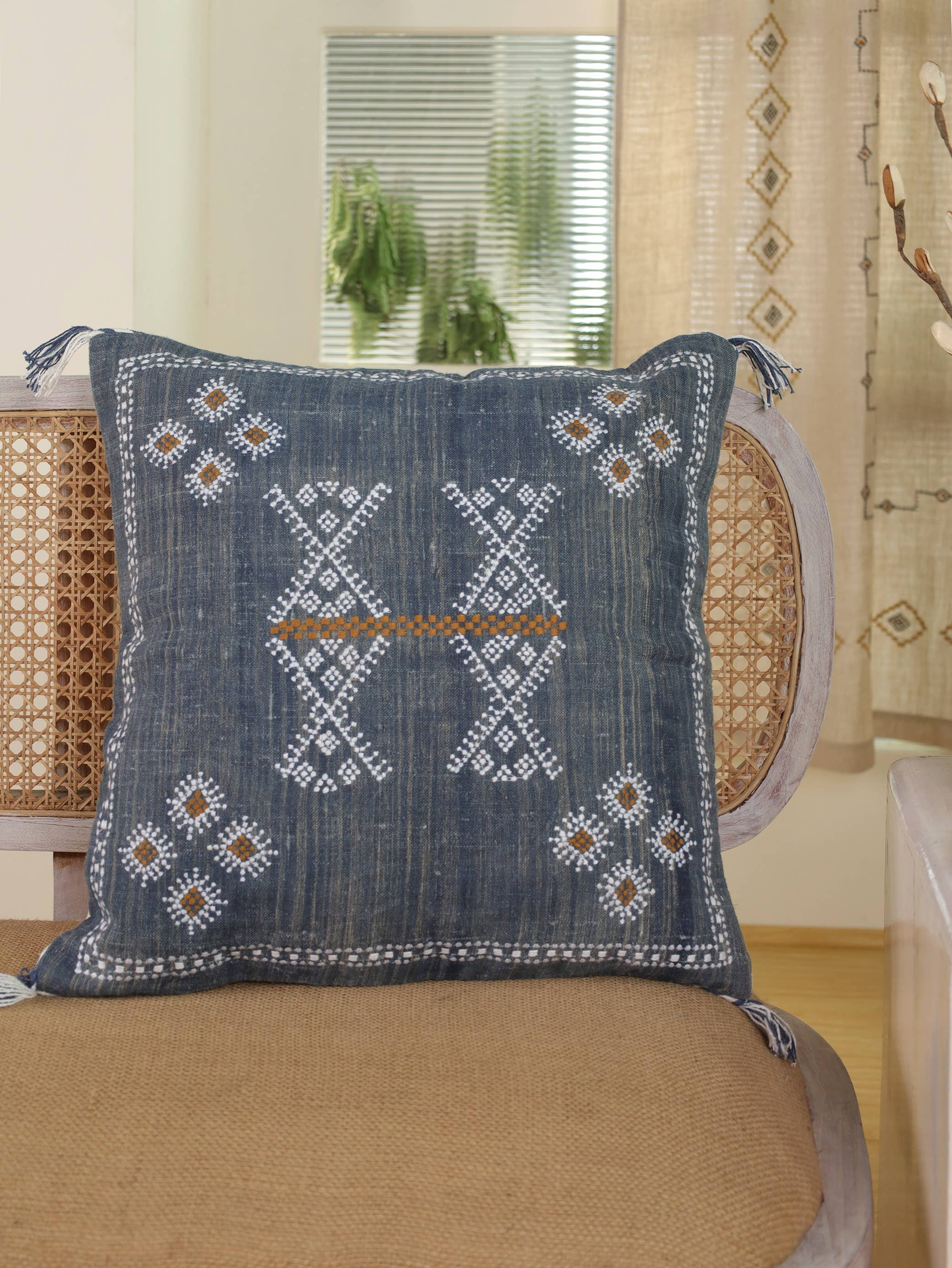 Eyda Homes - Wholesale Throw Pillow Cover - Boho Embroidered 20X20 Inches Linen Pillow Cover0