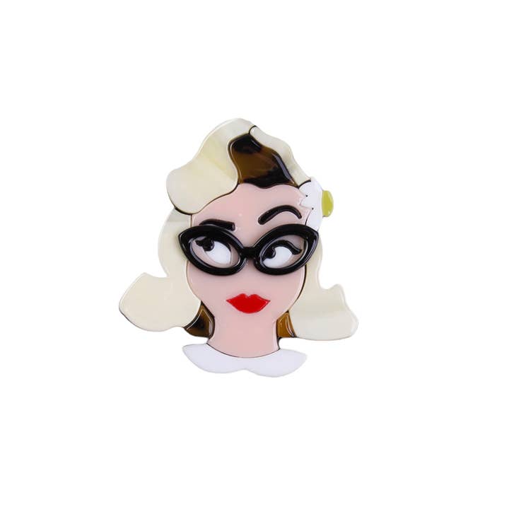 Miss Minna - Wholesale Brooch - π Retro brooch with girl with glasses design π5