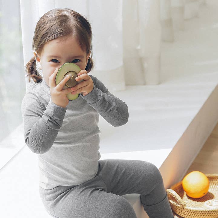 New Melange raglan Charcoal Boys Girls Long Sleeve PJs for wholesale by Vaenait Baby